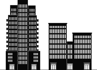 Set of black building silhouettes and modern skyscraper icons isolated on white background for city skyline architectural and real estate design © fulbabu