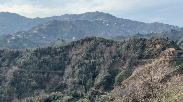 A view from an electricity pole in Turkey of the Kackar Mountains and nearby villages in the city of Rize.