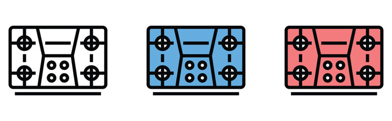 Fototapeta premium Three modern electrical circuit breaker panels with switches in blue, white, and red industrial design flat icons