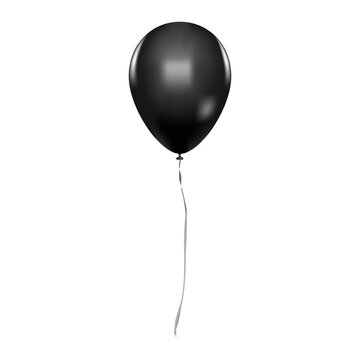 Glossy black balloon icon. Vector illustration of a realistic helium balloon with a silver ribbon, symbol of parties, holidays and events.
