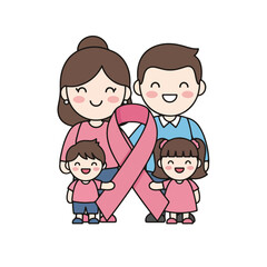 Obraz premium Family supporting breast cancer awareness with pink ribbon