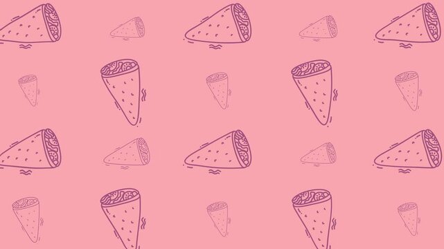 Food doodle with a sketched shawarma wrap pattern on a pink background, perfect for food blogs, menus, and social media posts.