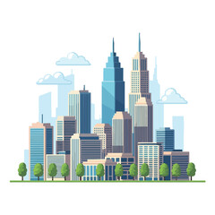 Obraz premium City skyline with modern skyscrapers and green trees