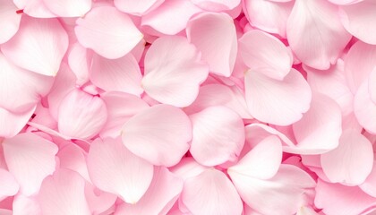 Fototapeta premium Pink Rose Petals Scattered Background Top View Close Up Romantic Floral Arrangement