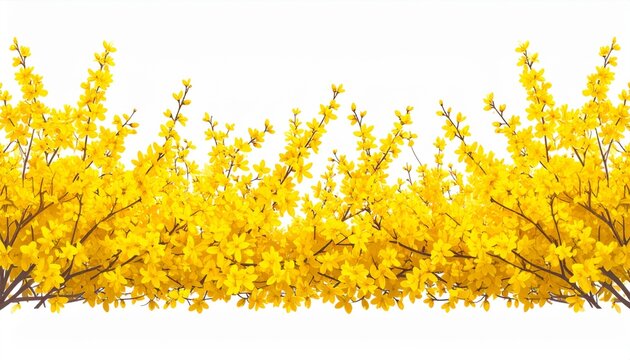 Vibrant Yellow Forsythia Bushes Against Clean White Backdrop Floral Spring Display