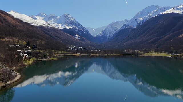 Lake G&eacute;nos-Loudenvielle and the Pyrenees, in the Hautes-Pyr&eacute;n&eacute;es, Occitanie, France