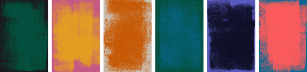 Grunge halftone texture color backgrounds set. Duotone vintage pattern, vertical retro covers collection, urban street banners. Vector illustration on transparent background © ugguggu