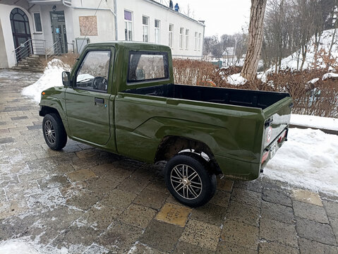 Farmer mini electric vehicle LUAZ, produced in Lutsk, Ukraine, winter