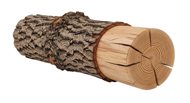 Detailed Wood Log With Bark And Exposed Grain On Black