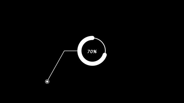 70% percent call out pie chart motion graphic animation on black background . Animated of white 70 percent circle loading icon pie chart diagrams and business reports.