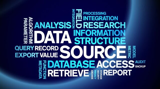 Data Source animated word cloud-text design animation tag kinetic typography seamless loop.