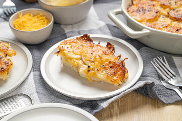 Scalloped potatoes with cheese. Thanksgiving dinner side dish