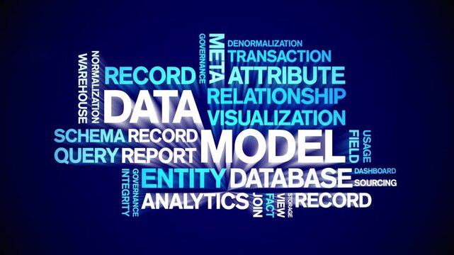 Data Model animated word cloud-text design animation tag kinetic typography seamless loop.