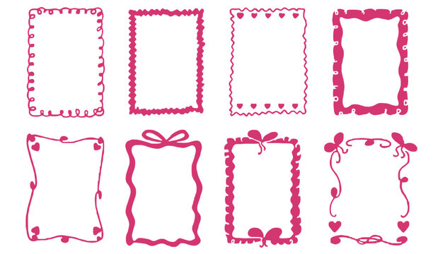 A set of pink border frames in various decorative styles and shapes