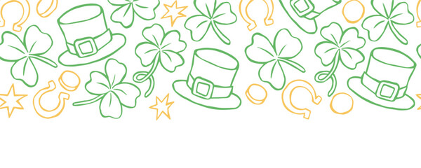 Children doodle drawing. Seamless border for St. Patrick's Day. cute frame © Rive