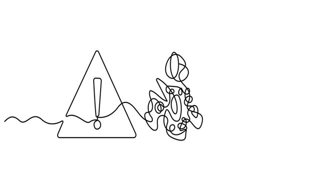 Animation 3d render of warning sign icon continuous one line drawing