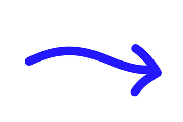 手書き風カーブデザインの右上向き矢印アイコン素材　青