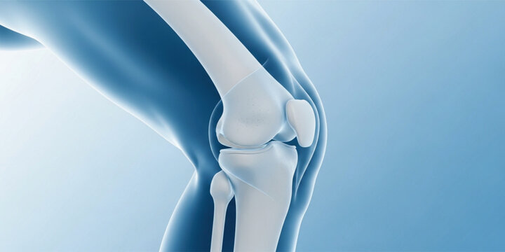 Human Knee Joint Anatomy Medical Illustration Showing Bones and Ligaments for Orthopedic Healthcare, Injury Treatment, Surgery Education, and Rehabilitation Concept Design