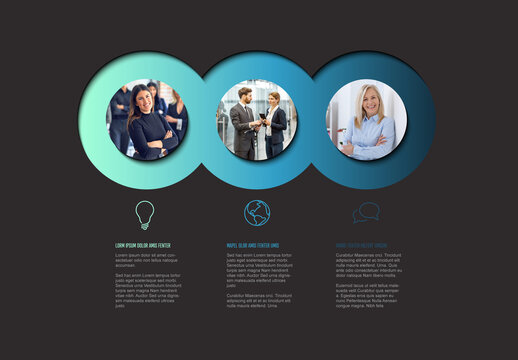 Business Infographic Template With Three Circle Steps and Photos Placeholders