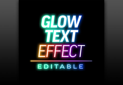 Colorful Rainbow Neon Glow Text Effect on Black Background