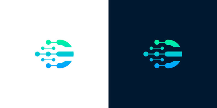 Digital E Logo Design with Futuristic Circuit Board Dots and Gradient Colors