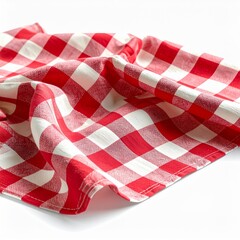 Wrinkled Red and White Checkered Fabric on Seamless White Background