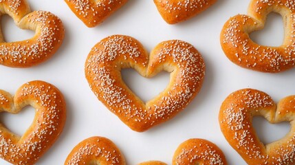 Small heart-shaped wheat bagels showcasing traditional Russian cuisine. 