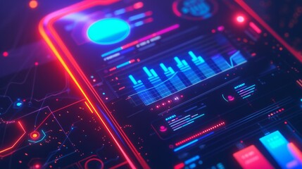 Fototapeta premium Futuristic digital data dashboard with neon interface