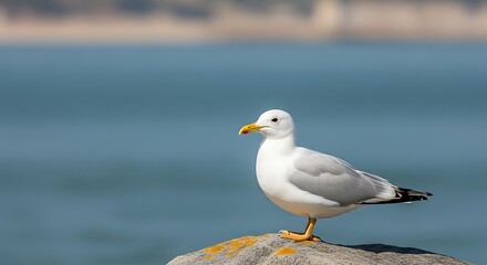 Obraz premium Seagull Resting by the Sea.
