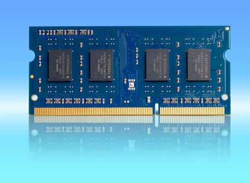 Memory module shown in front of a blue background illustrating DRAM technology and the current shortage issue