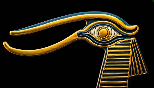 Ancient egyptian golden blue eye of horus symbol on black background