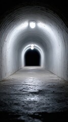 Obraz premium Dimly lit underground tunnel with concrete walls leading into darkness