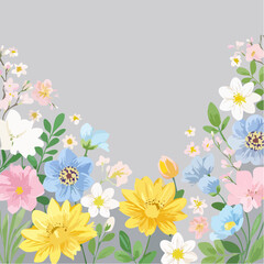 Bright flowers arranged in various colors with a grey background showcasing a lively design in spring