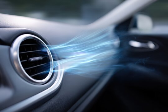 Car air conditioning vent with cool air flowing inside vehicle interior
