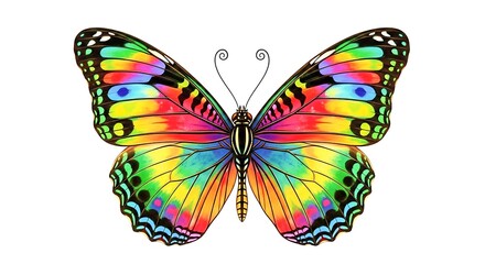 Vibrant butterfly with intricate patterns and vivid colors on white background isolated on white background