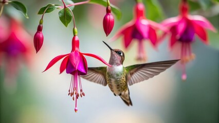 Fototapeta premium Close-up Gigapixel View of a Hummingbird Sipping Nectar from a Fuchsia Flower Standard v2 4x