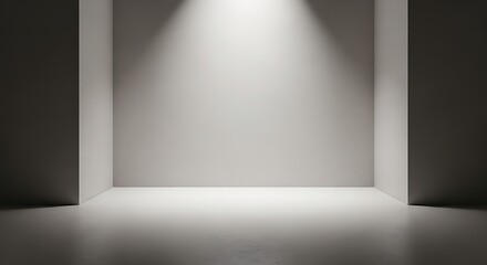 Obraz premium Empty white minimalist room with spotlight illumination. Modern studio or showroom background.