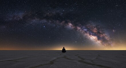 Solitary Figure Contemplating the Milky Way Galaxy Under a Starry Night Sky