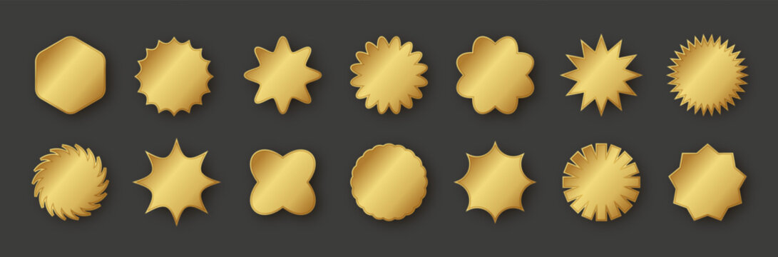 Golden starburst badge with metallic foil finish. Premium quality seal design for awards, certificates, promotions