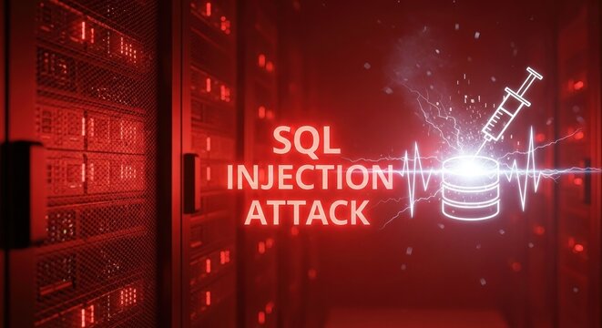 SQL Injection Attack Threatening Database Security in Server Room.