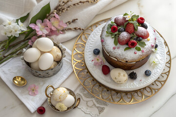 easter cake with eggs and flowers