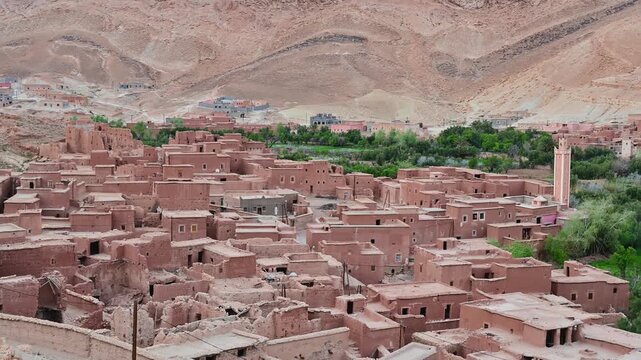 Moroccan desert village with ancient clay houses