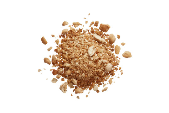 Pile of crushed peanuts on white background snack food isolated on a transparent background