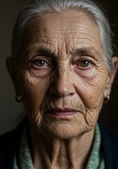 Fototapeta premium Portrait of an Elderly Woman with Deep Wrinkles and Expressive Eyes