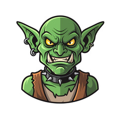 Green Goblin Character with Spiked Collar and Piercings, Fierce Expression