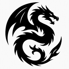 Obraz premium Minimalist Black Dragon Silhouette Graphic Illustration on Textured White Background