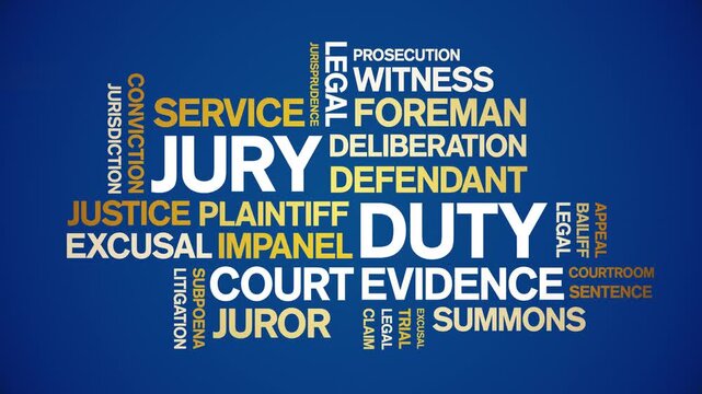 Jury Duty animated word cloud-text design animation tag kinetic typography seamless loop.