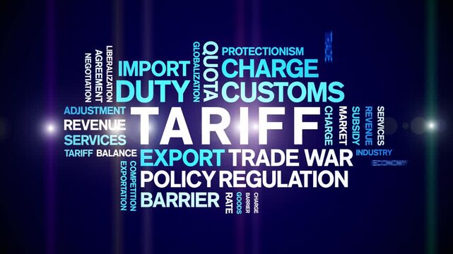 Tariff animated word cloud-text design animation tag kinetic typography seamless loop.