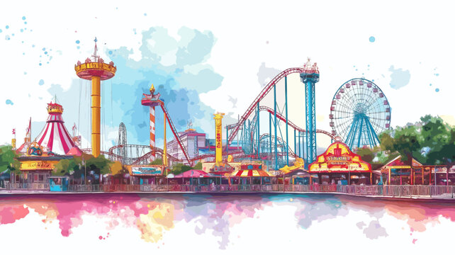 Six Flags Over Texas. Six Flags Over Texas hand drawn watercolor illustration