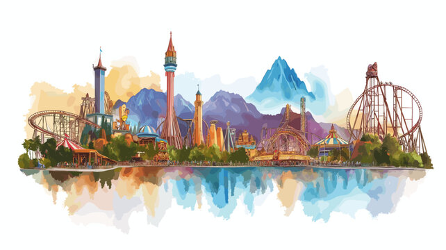 Six Flags Magic Mountain. Six Flags Magic Mountain hand drawn watercolor illustration